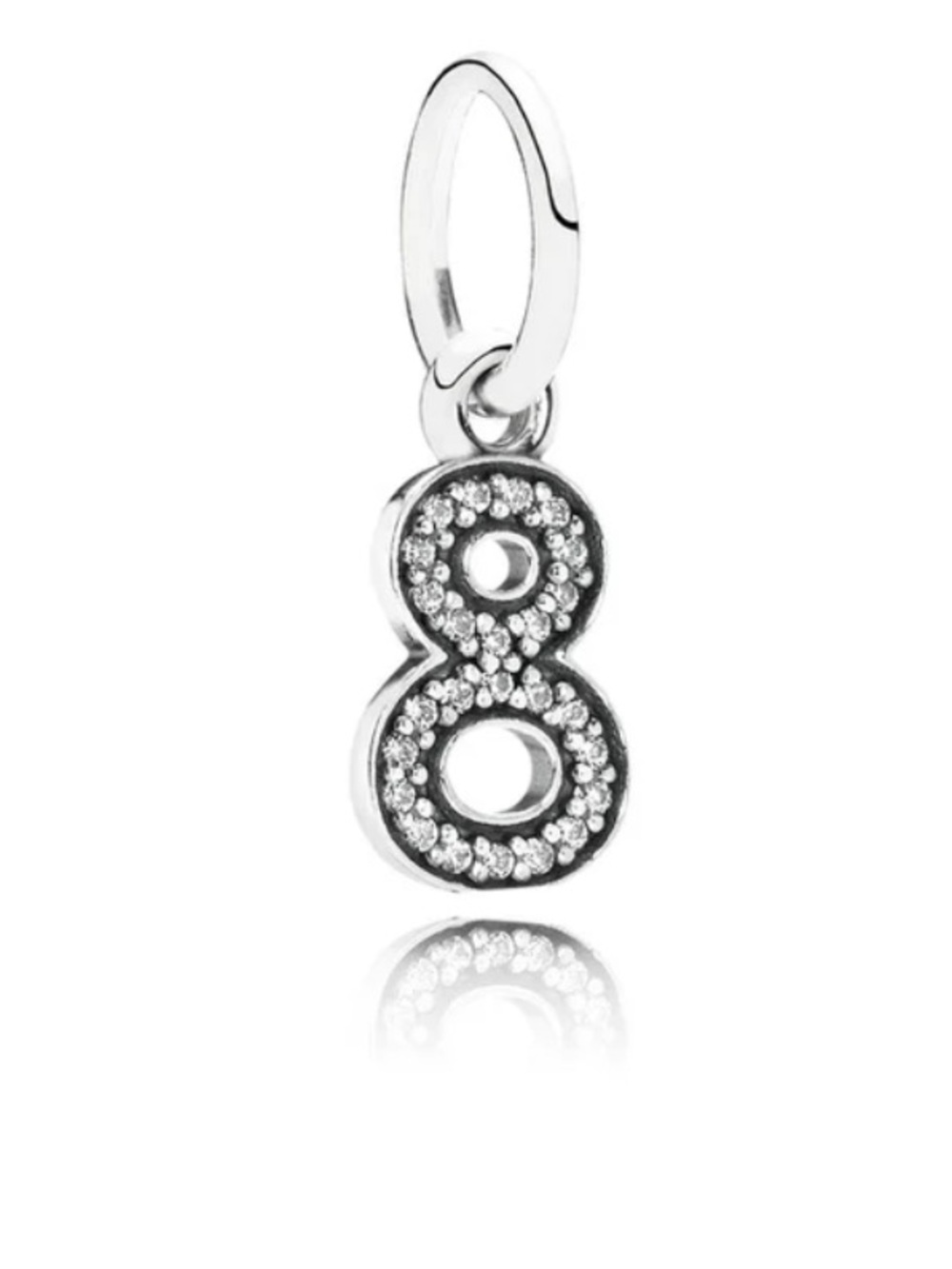 Authentic Pandora Sterling Silver Number 8 Dangle Charm Retired CZ Stones.
